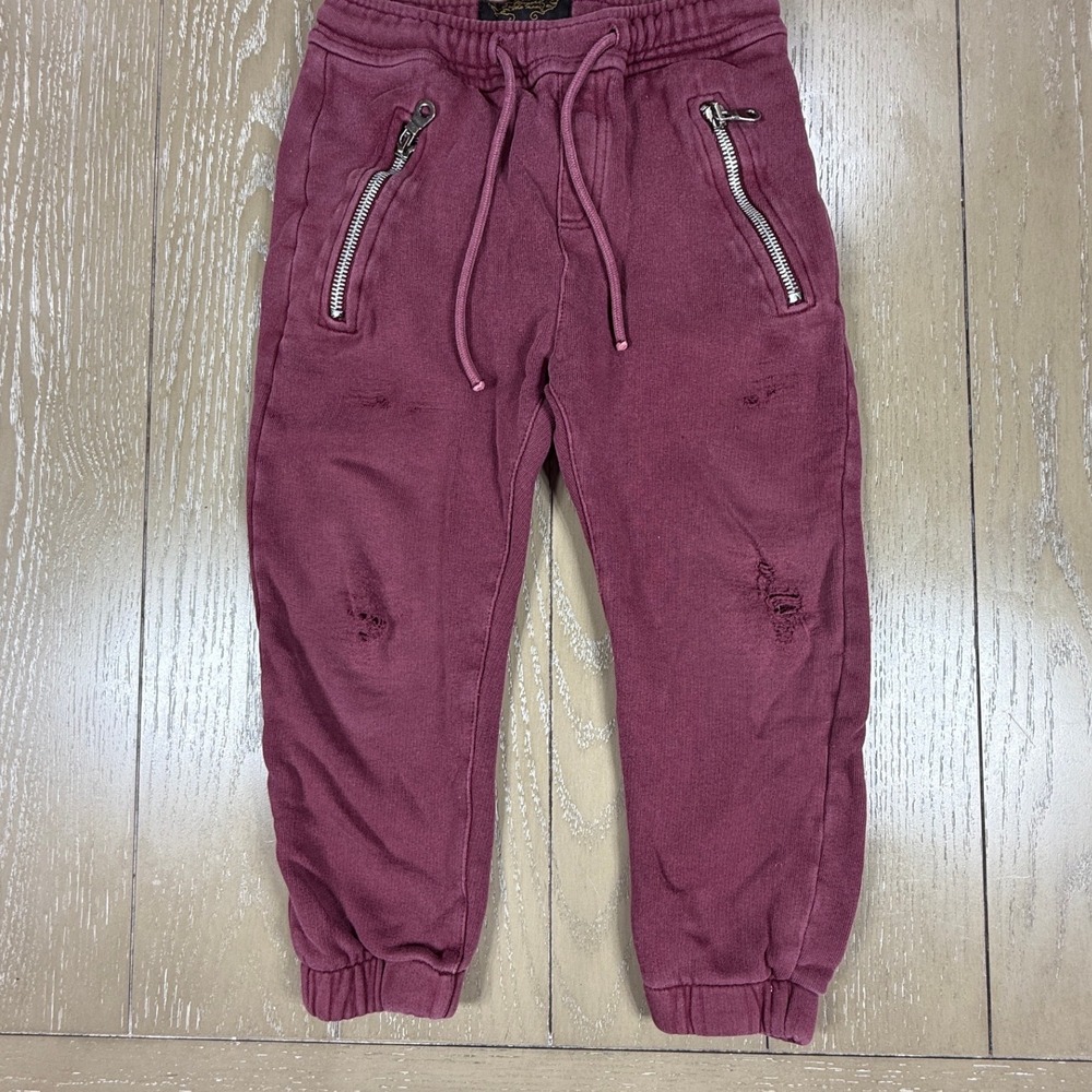 FINGER IN THE‎ NOSE Jogger Pant 6/7 Kids Burgundy Distressed